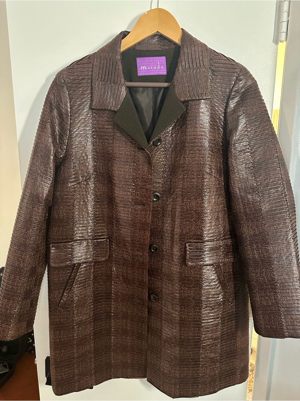 Women's Brown Textured Faux Leather Jacket